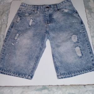 Black Brand Designer Distressed Look Denim Shorts, Blue Size 28